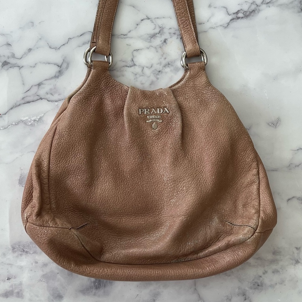 Nude Leather Prada Shoulder Bag